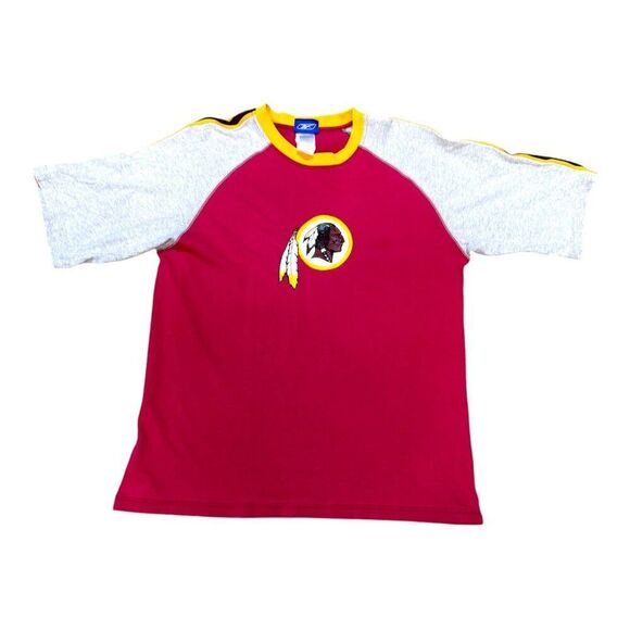 Vintage Reebok NFL Washington Redskins Logo T-Shirt Size M Red & Gray Raglan - Picture 1 of 7
